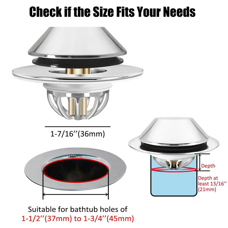 Bathtub Drain Stopper,Pop Up Tub Stopper Bottom with Drain Hair Catcher,Bathtub Plug and Cover with Strainer,Universal for 1.45 to 1.8in Drain Hole,Replaces Lift & Turn, Tip-Toe or Trip Lever 2.75 x 2.75 x 0.9 inches - NewNest Australia