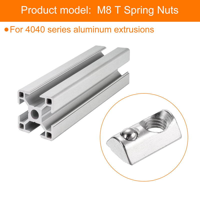 uxcell 12Pcs M8 T Spring Nut Fastener Carbon Steel Nickel Plated Half Round Roll in Spring T Slot Nut for T-Slot Aluminum Profile 3D Printer, CNC Router 4040 Series