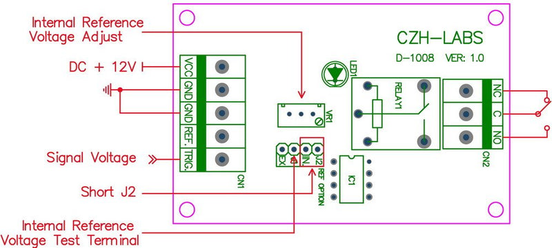 Voltage Comparator Relay Board, DC12V, SPDT 10Amp Relay.