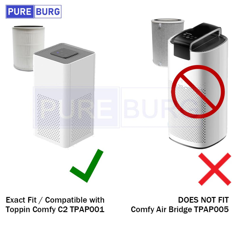 PUREBURG TPAP001 Replacement Filter Compatible with TOPPIN Comfy Air C2 Air Purifier,2-Pack H13 True HEPA Activated Carbon 2-in-1. Does not Fit Comfy Air Bridge series.