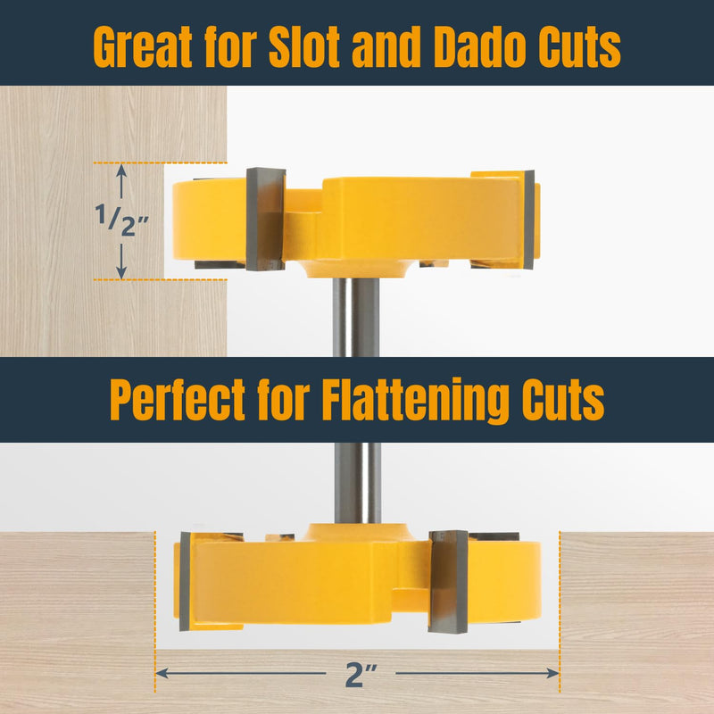 POWERTEC Slab Flattening Router Bit, CNC and Surfacing Router Bit 1/4 Shank, 2" Diameter, 1/2" Cutting Depth, Router Planer Bit - Perfect for Spoilboard Surfacing, Wood Milling Planing - 2PK, 73056-P2 2PK, 1/4" Shank, 2" Dia, CNC Bit