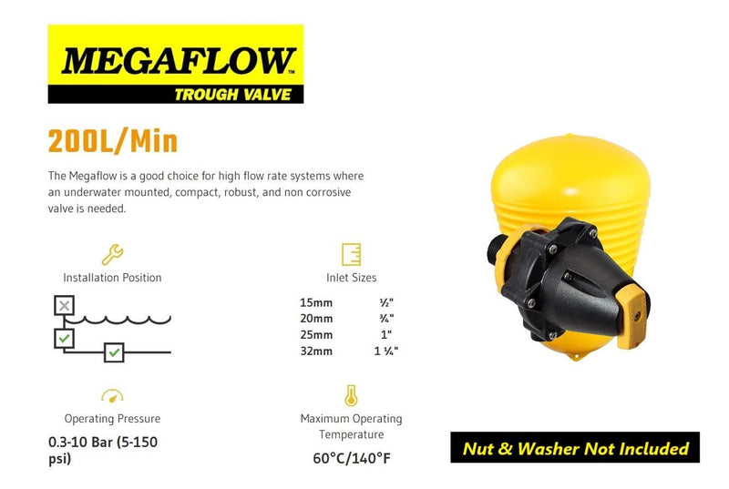 Jobe Valves Megaflow Valve with Short Tail, 1", Yellow/Black(Does NOT include Nut and Washer)