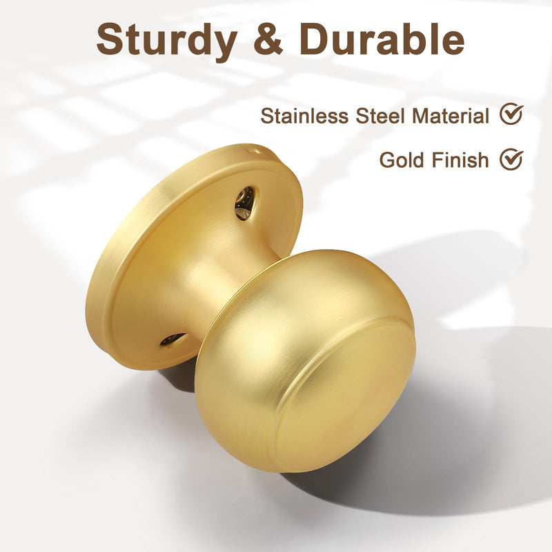 Probrico 6 Pack Gold Dummy Door Knob Closet Doorknobs, Individual Non-Turning Dummy Door Handle Single Side, Gold Interior Door Knobs