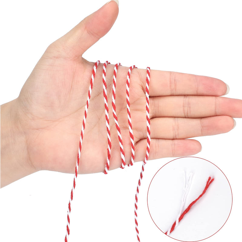 Red and White Twine, Christmas Twine String, 656 Feet Cotton Baker's Twine Cotton Cord Crafts Gift Twine String for Crafts, Gift Wrapping, Party, Baking and Holiday Red and White