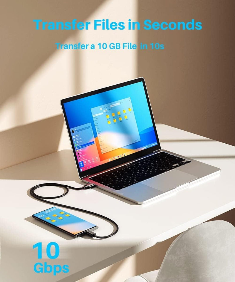Samsung 3FT 10Gbps Data Sync Cable - USB C to USB A & C 3.2 Gen 2 for T7/5 Portable SSD, Android Auto, iPhone 15/15 Plus/15 Pro Max, Galaxy S21/S20 - Two Pack