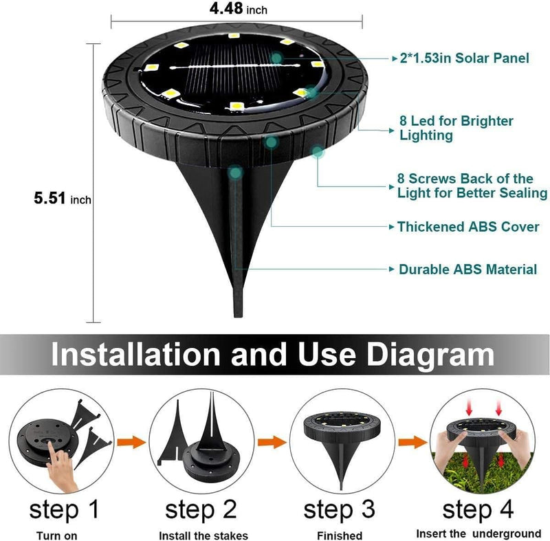 Solar Powered Ground lights 12 Pack,Waterproof LED Solar Lights Outdoor Solar Disk Lights Decorative,Solar Garden Lights for Landscape Pathway Patio Yard Walkway Path Lawn Driveway Lighting Warm White Black