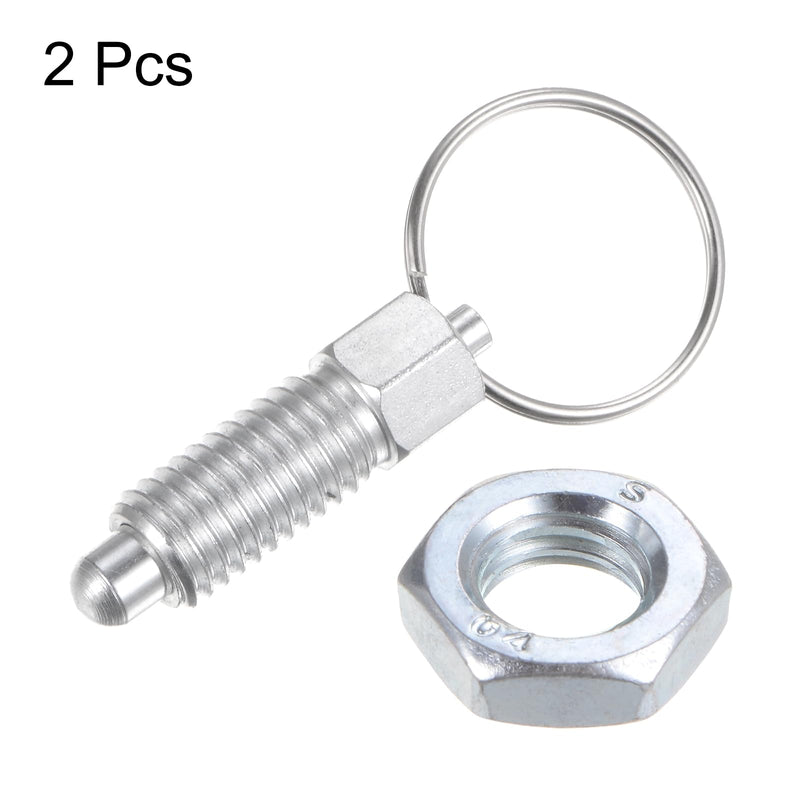 HARFINGTON 2Pcs Spring Plunger with Pull Ring M10x1.5 Thread Size 0.79" Thread Length Pin Dia.6mm Round Head Carbon Steel Non-Locking Retractable Index Plunger for Industrial Equipment