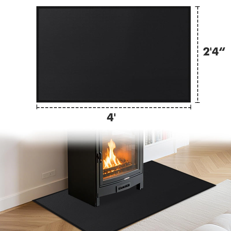 Hearth Rugs for Fireplaces Fire Resistant, 4' x 2'4" x 0.04'', Black 2'4" x 4' (Rectangular)