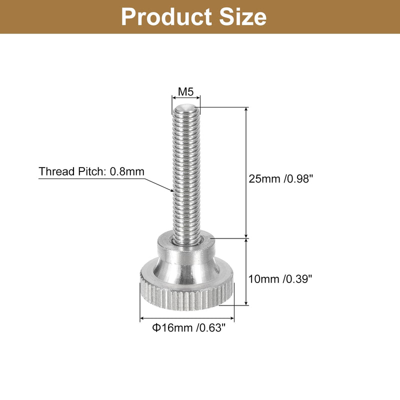 uxcell M5x25mm Knurled Thumb Screws, 5pcs 304 Stainless Steel Flat Knurled Head Thumb Screws Bolts with Shoulder Grip Knobs Fasteners