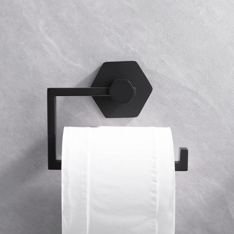 GERZWY Bathroom 2-Piece Accessory Set SUS 304 Stainless Steel Toilet Paper Holder Towel Ring Wall Mount, Matte Black