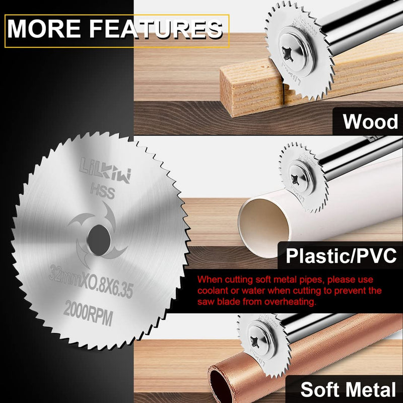 1/4-Inch Hex Shank Rotary Drill Saw(with 5PCS Blades),HSS Saw Disc Wheel Cutting Blades for Drills Rotary Tools 6PCS(1*Hex Shank+5*Blades)