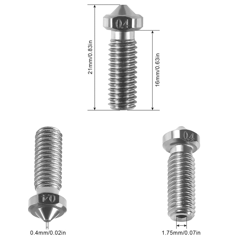 6PCS Volcano Nozzles 0.4mm Hardened Steel Nozzle Extruder Printed Head High Temperature Nozzle for V6 Hotend 3D Printer 1.75mm filaments 6pcs 0.4mm hardened steel nozzle