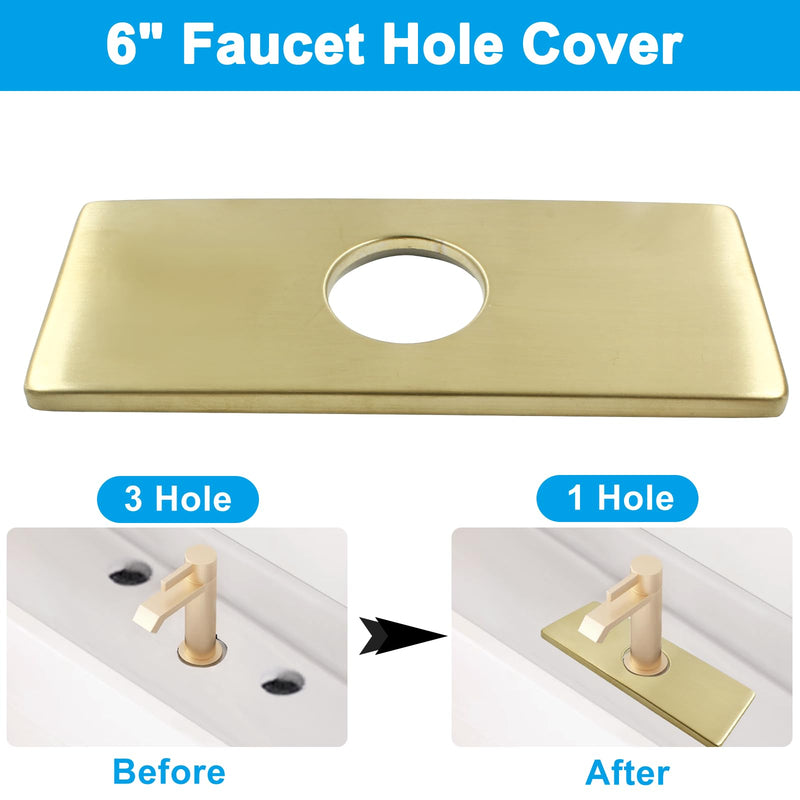 Biaungdo 6" Hole Cover Deck Plate, Brushed Gold Escutcheon Plate Stainless Steel Bathroom Faucet Plate Rectangle Faucet Cover Plate for 1 or 3 Hole Bathroom Vanity Sink Faucet