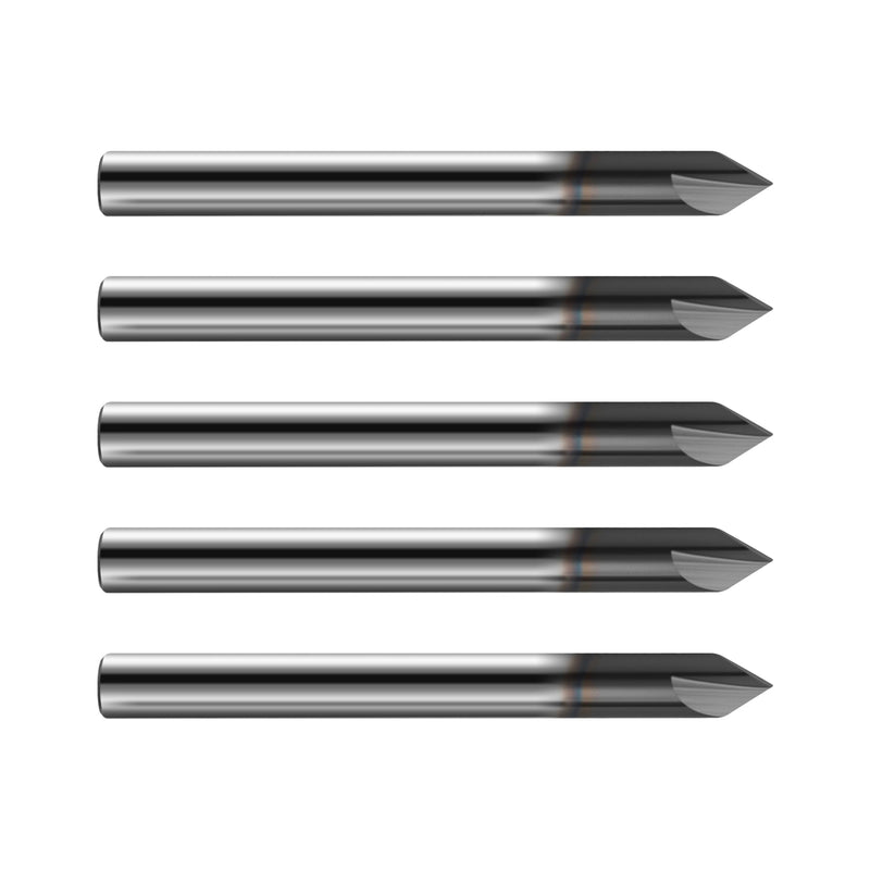 5Pcs 1/4" Solid Carbide End Mills, AlTiN Coating, 2 Flute, Chamfer End Mill for Steel, Single End End Mill Bits, 90° Chamfer Angle, 1/4" Shank Diameter 1/4" 2 Flute
