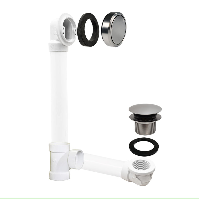 Westbrass Deep Soak Closing Overflow Plumber's Pack with Sch. 40 PVC Elbows and Tee, with an ADA aprroved Tip-Toe Drain, Satin Nickel, D593CHPM-07