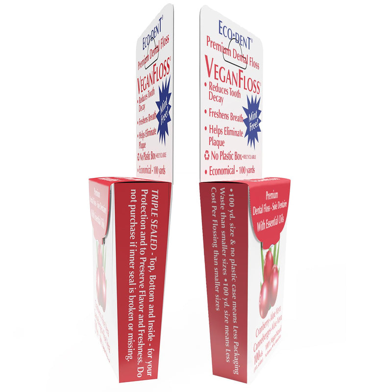 Eco-Dent VeganFloss Dental Floss, Waxed, Cranberry-Aloe - Floss with Vegan Plant-Based Wax, Recyclable Cardboard Packaging, 100 Yds (Pack of 6) 100 Yards (Pack of 6)