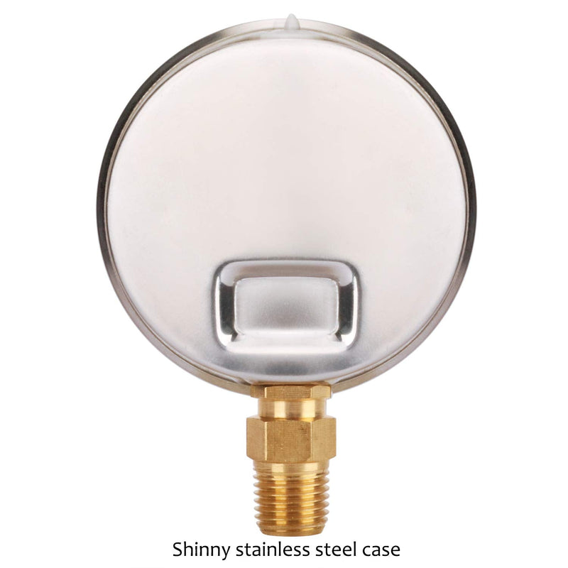 MEASUREMAN 2-1/2" Dial Size, Glycerin Filled Plumbing Pressure Gauge, 0-160psi, Stainless Steel Case, 1/4" NPT Lower Mount 0-160 psi