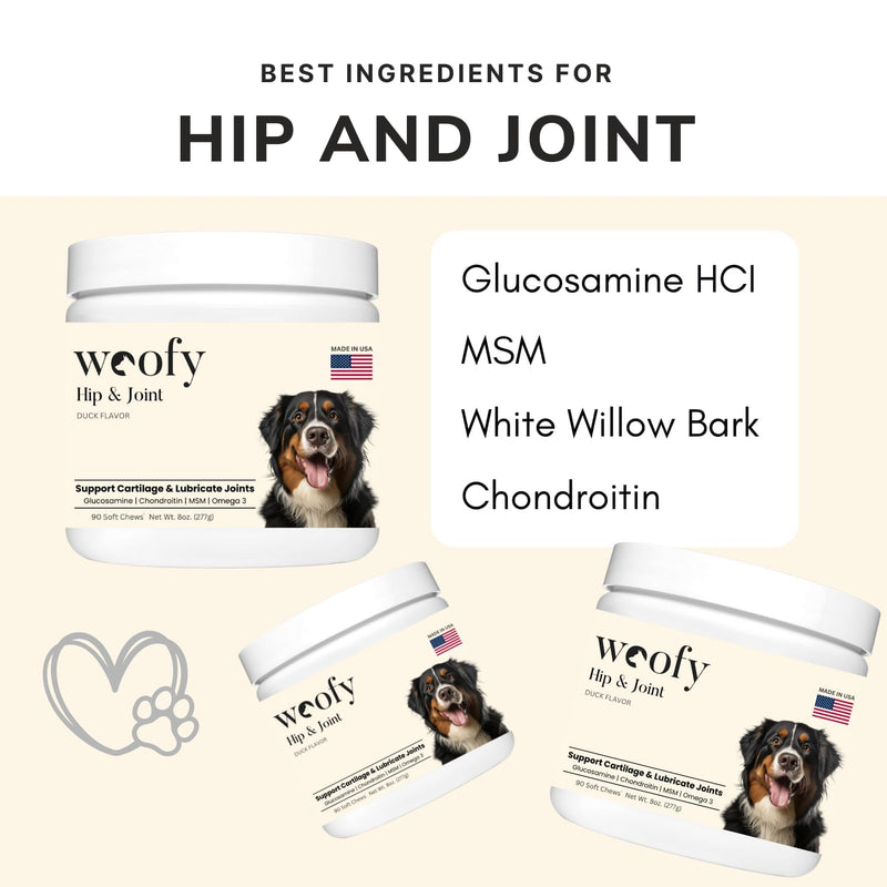 Woofy Maximum Strength Hip & Joint Health Supplement for Dogs - with Glucosamine, Chondroitin, and MSM, 90 Soft Chewable Tablets - PawsPlanet Australia