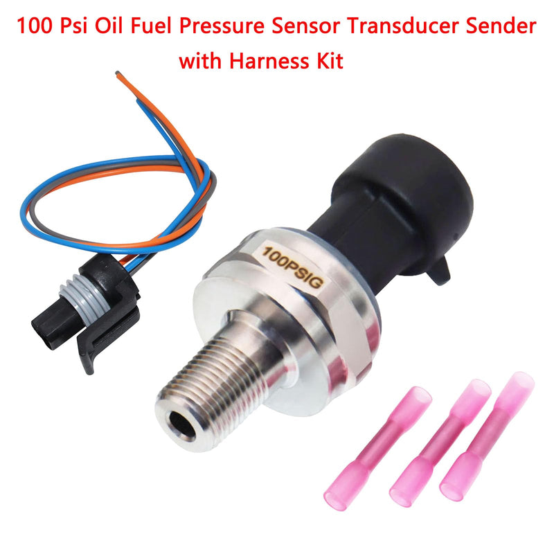 100 Psi Oil Fuel Pressure Sensor Transducer Sender with Harness Kit for Oil Air Fuel Gas Water 1/8" NPT Thread 316 Stainless Steel 0-100 Psi Oil Pressure Sensor Transmitter