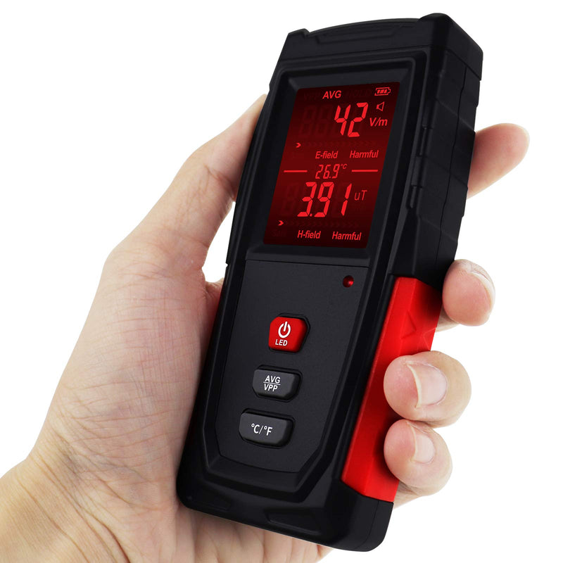 EMF Meter Rechargeable Digital Electromagnetic Field Radiation Detector with Color-Screen Display and Sound-Light Alarm for Electric Magnetic Field Inspection, Home, Office and Ghost Hunting