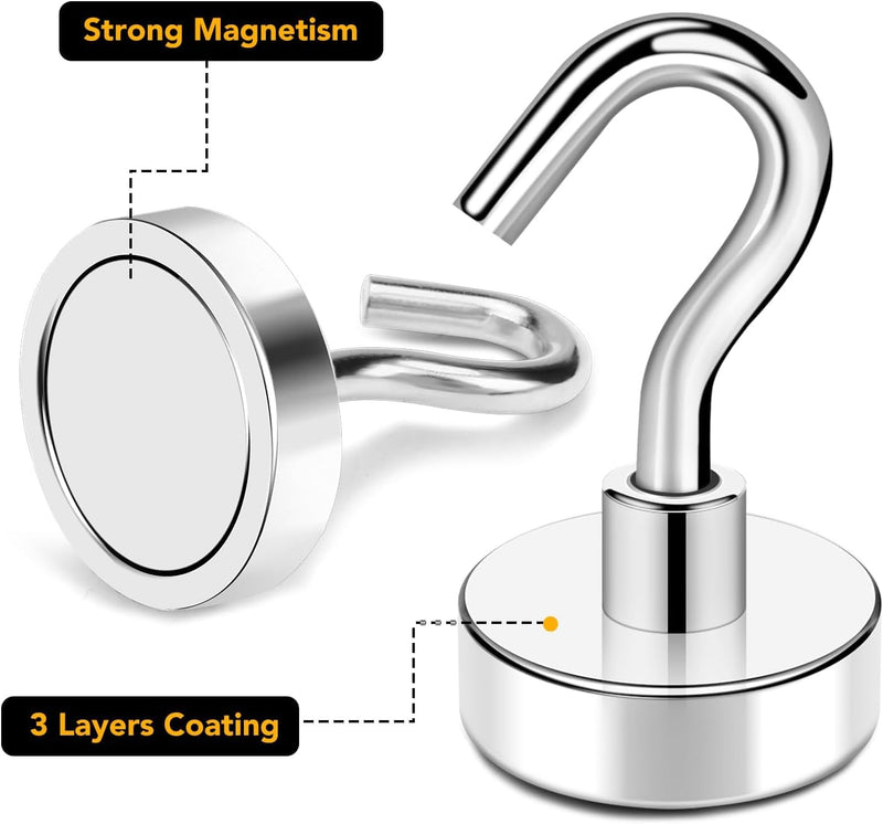 TRYMAG Strong Magnetic Hooks, 80Lbs+ Super Heavy Duty Magnetic Hooks for Cruise Cabins, 6 Pack Metal Magnetic Hooks for Hanging, Earth Magnets with Hooks for Refrigerator, Storage, Grill, and Kitchen