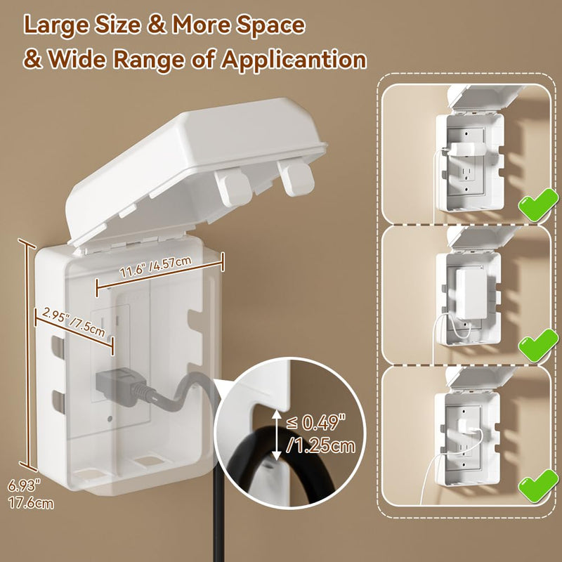 EUDEMON 1 Pack Updated Baby Safety Electrical Outlet Cover Box Childproof Plug Cover - More Space for Large Plugs Easy to Install & Use (White) White