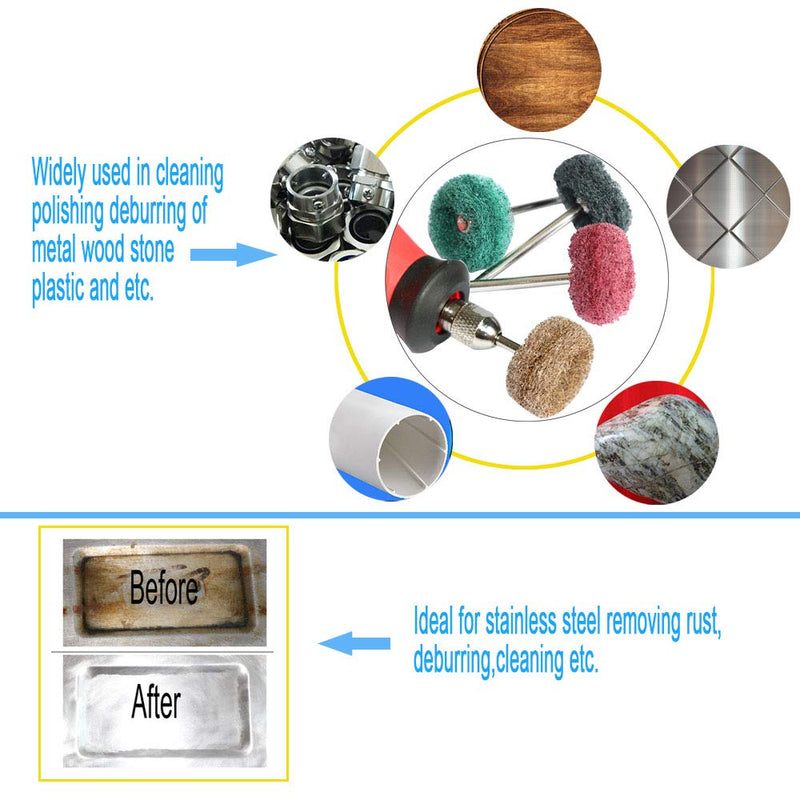 50PCS Abrasive Buffing Polishing Wheel Set for Rotary Tools,Removal of Rust Deburring on Metal Surface with 3mm Shank,Mini scouring pad Brush Polishing kit(grit 320 red 50pcs) grit 320 red 50pcs