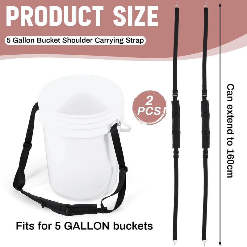 2 Pcs 5 Gallon Bucket Shoulder Carrying Strap, Multifunctional Bucket Sling Bucket Holder for 5 Gallon Bucket Accessories, Length Extension Replacement for Wire Handle