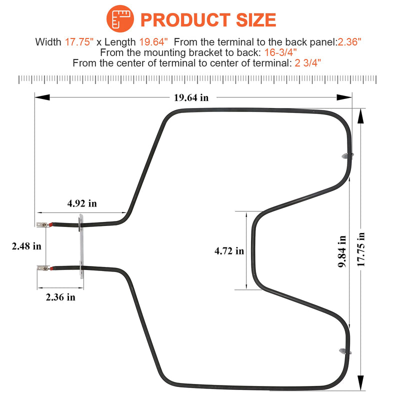 Heating Element WB44T10010 Bake Element replacement for ge stove/oven element - Suitable for GE Spectra Oven Models #jbp64boh1wh, 911.95291990, jbp65mom2bs, jbs55wok2ww, jdp39wor3wh, jbp65sok1ss,etc.