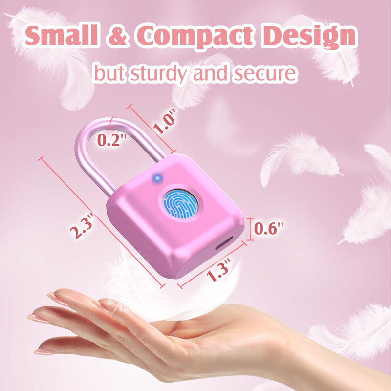 Pothunder Fingerprint Padlock, Smart Padlock, Locker Lock, Combination Lock, Fingerprint Lock with APP Unlock, USB Rechargeable, Suitable for Gym Locker, Door, Locker(Pink) Pink