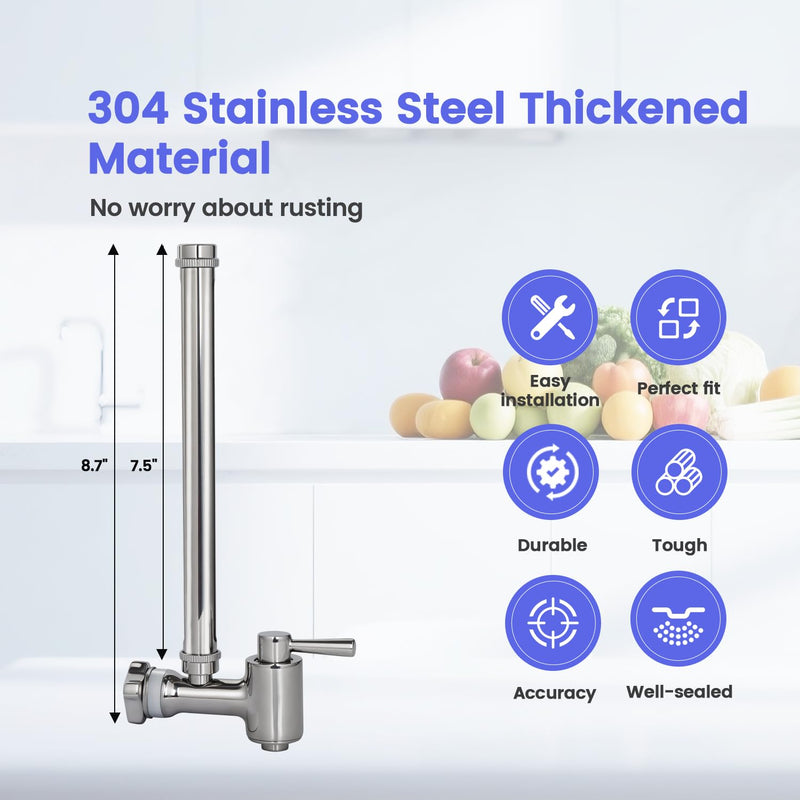 304 Stainless Steel Sight Glass Spigot, Clear View Water Level with Red Floating Ball, Durable Metal Material, Fits Universal Gravity Filter Systems 7 Inch