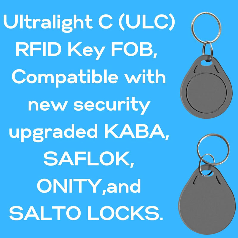 10 PCS Mifare Ultralight C ULC RFID Keyfobs NFC Key fob Token Tag Key Cards, 13.56MHz Contactless Ticket IC MF0ICU2 Gray RFID Key Fobs, Compatible with Upgraded SAFLOK, KABA, ONITY and Salto Locks 10 PCS