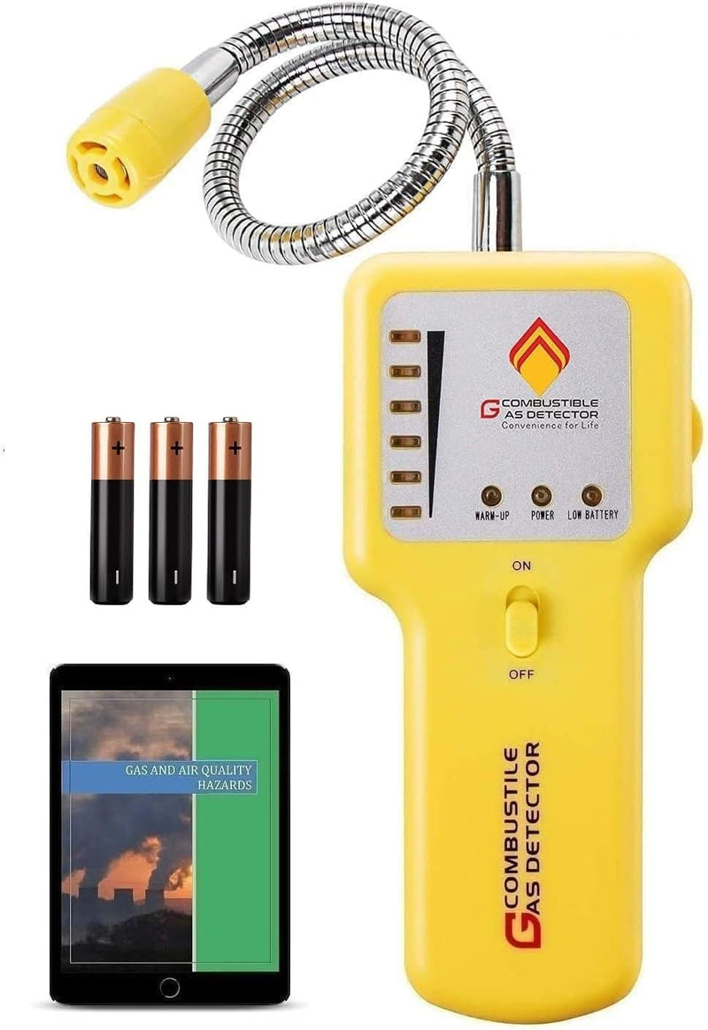 Gas Leak Detector & Natural Gas Detector: Portable Gas Sniffer to Locate Leaks of Multiple Combustible Gases Like Propane, Methane, LPG, LNG, Fuel, Sewer Gas with 12" Flexible Sensor Neck Yellow