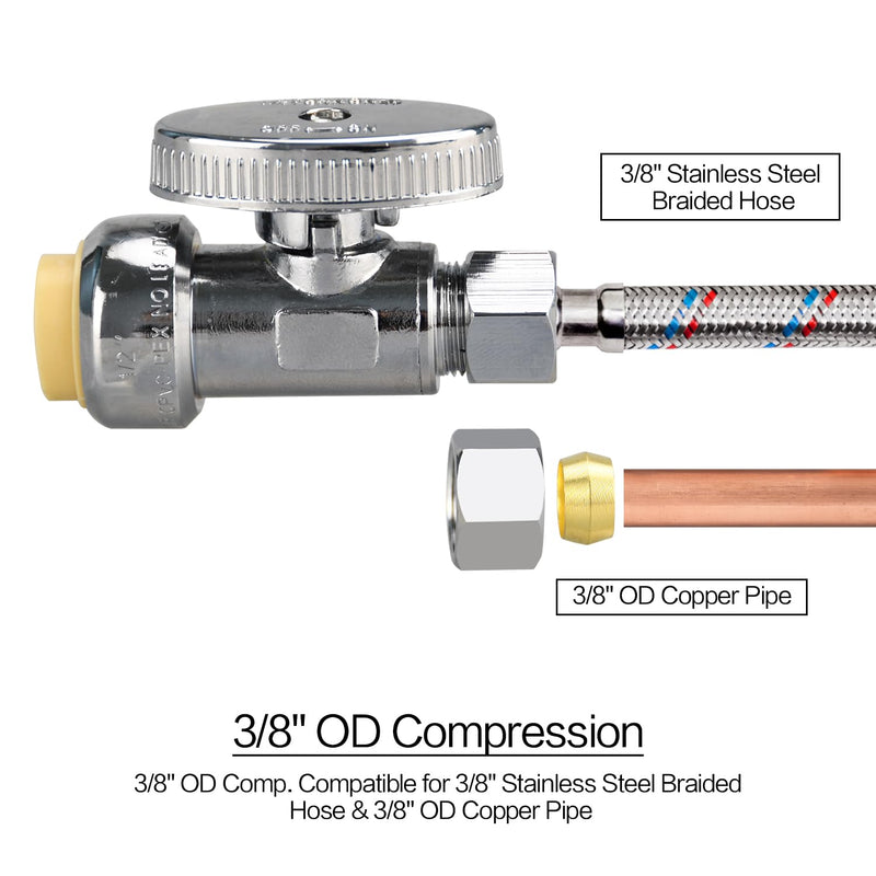 10pcs Straight Stop Valve, 1/2" PTC Input, 3/8" OD Compression Output 10×Straight