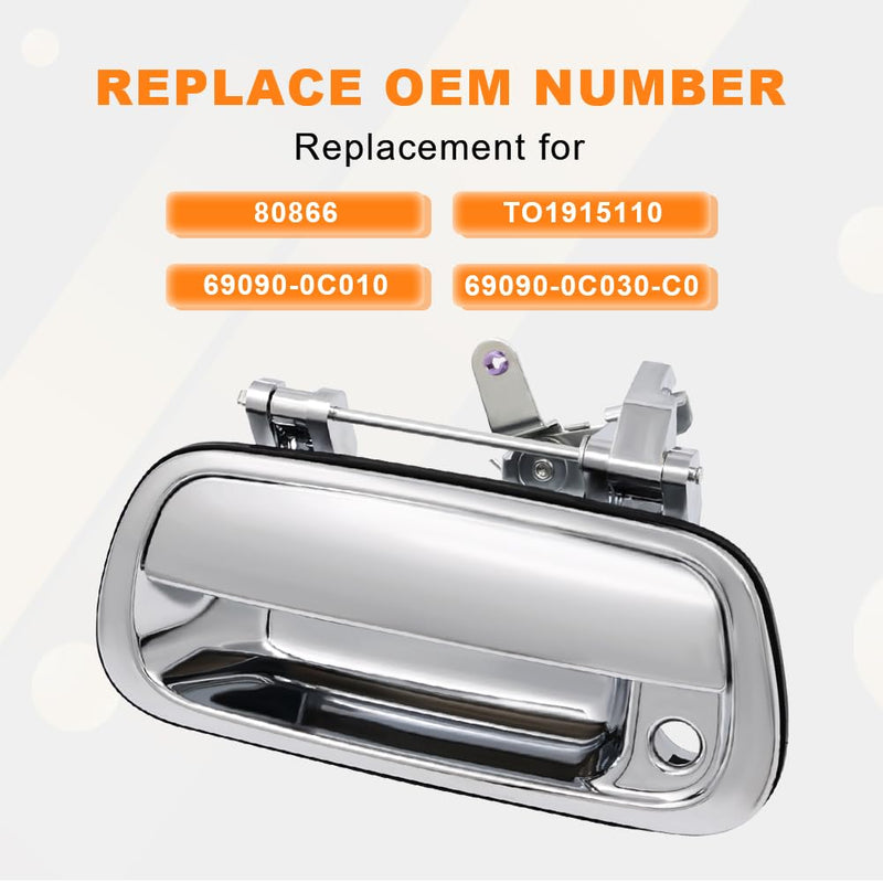 JDMON Chrome Tailgate Door Handle Replacement for Toyota Tundra 2000-2006 Exterior Liftgate Handle Rear Lift Gate Latch Handle Replacement for 80866 TO1915110 69090-0C010 69090-0C030-C0 69090-0C010（without camera hole)