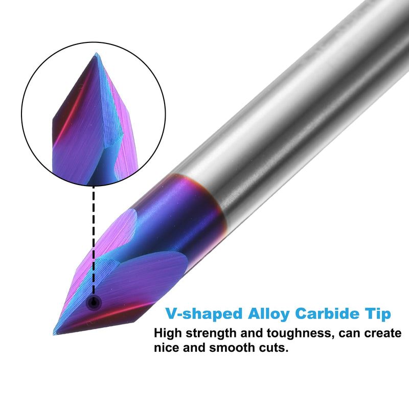 uxcell V Groove Router Bit 60 Degree 1/4" Shank CNC Engraving Bits with Nano Blue Coated Solid Carbide Cutter for Fine Carving Sign Making 2pcs 2