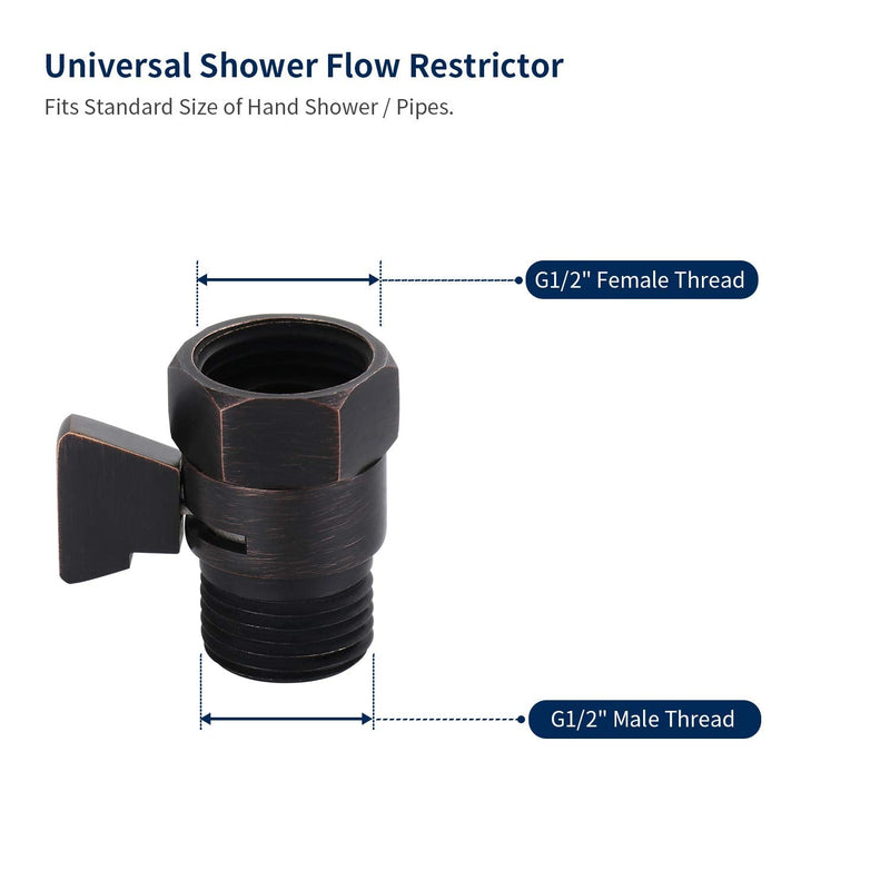 Tenfe Water Flow Control Shut Off Valve, Brass Adjustable Water Pressure Regulator for Hand Held Shower Head & Bidet Sprayer, Oil Rubbed Bronze Water Saver G1/2 Standard Connection