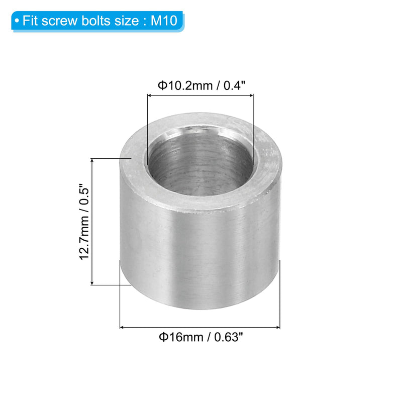 PATIKIL M10 Aluminum Spacers, 10 Pcs Metal Spacer Aluminum 10.2mm ID x 16mm OD x 12.7mm L Aluminum Spacer Screw Standoff Round for 3/8" M10 Screw Bolts