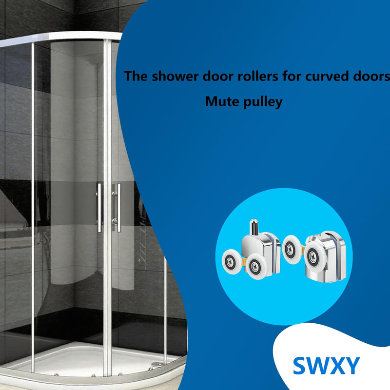 4Pcs Shower Door Roller 25mm Aluminum Alloy Shower Door Rollers Replacement with Anti Collision Block and Screws for 4-6mm Glass Door 4PCS