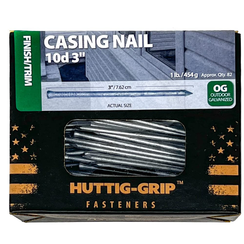 Huttig-Grip Finish Trim Series Casing Nail 3 inches 10d for Window and Door Frame Assembly HGN10OGCAS1 Outdoor Galvanized, 1 lb Pack of 82 Nails 3 inches - 1 lb Pack