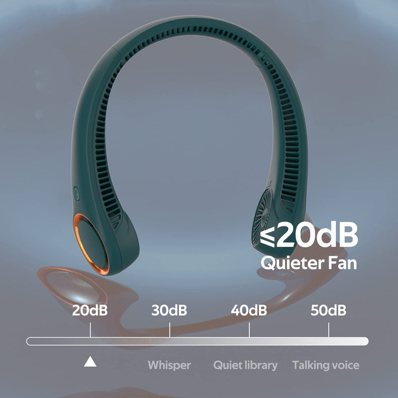 Portable Neck Fan, Hands Free Bladeless Fan, 360° Cooling Personal Fan,Wearable Quiet Fan for Outdoor Indoor, Gifts for Men Women, 4000mAh Battery Operated, USB Rechargeable, 3-Speeds (Dark Green) Dark Green
