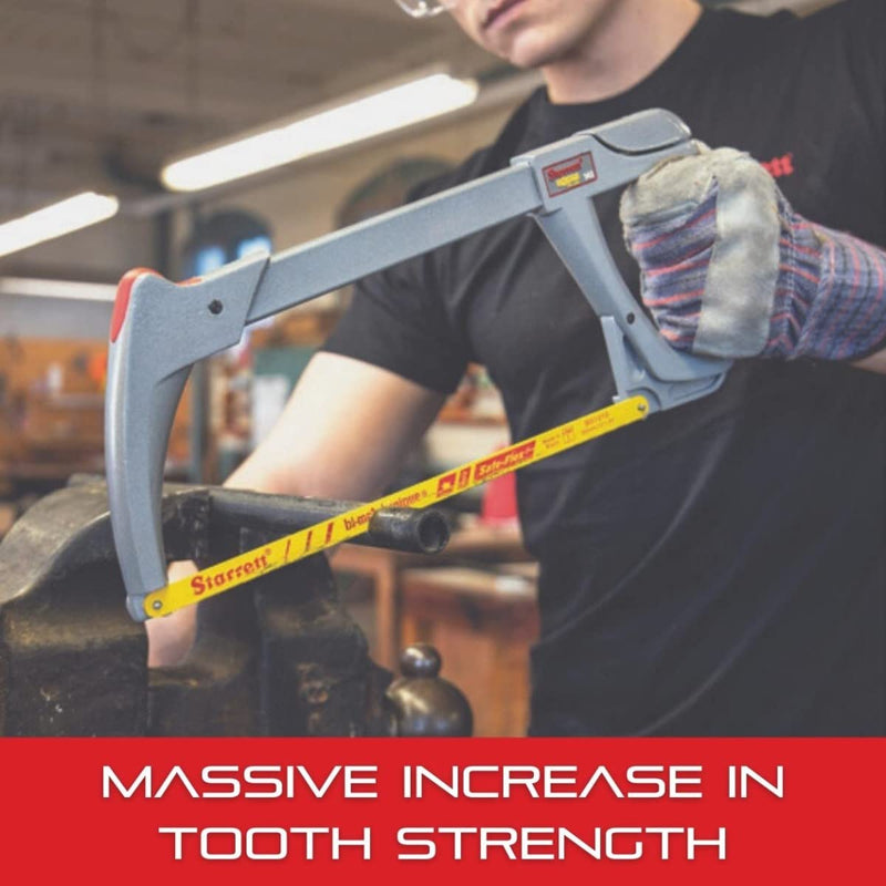 Starrett Bi-Metal Unique HSS Safe-Flex Hand Hacksaw Blade - Ideal for Contractors and Tradesmen - 12" Length, 1/2" Width, 0.024" Thickness, 18 TPI, 10-Pack - KBS1218-10