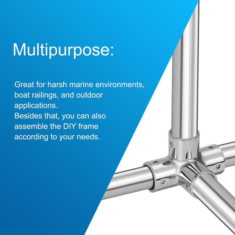 Marine Grade Boat Handrail Fitting 4-Way Pipe Fitting for 7/8" Round Tubing, 316 Stainless Steel Mirror Polished Hand Rail Fitting 4-Way Pipe Connector(2-Pack) 7/8 inch