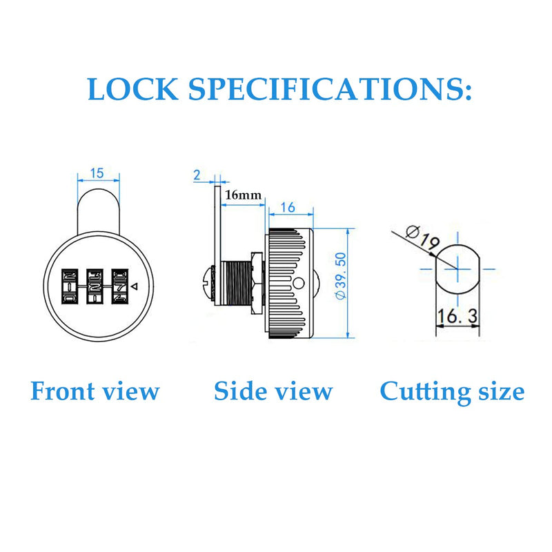 3 Pack Puyueo Combination Cam Lock for Drawer Cabinet and Mailbox - Code Cam Lock (5/8", Black)