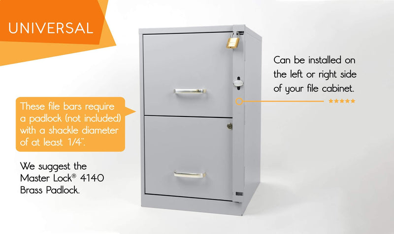File Cabinet Locking Bar. Fits 2 Drawer File Cabinets. Includes Cobalt Drill Bit. (Gray) Gray