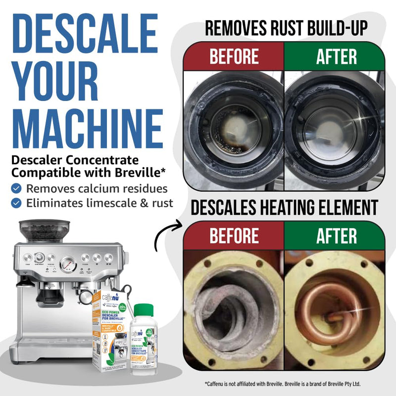 Breville Compatible Descaling Solution. Bottle of Descaler Solution. Descaling Kit Removes Limescale For Hotter Coffee. 2 Uses Descaler For Breville Coffee Machines. 6.7 Fl Oz (Pack of 1)