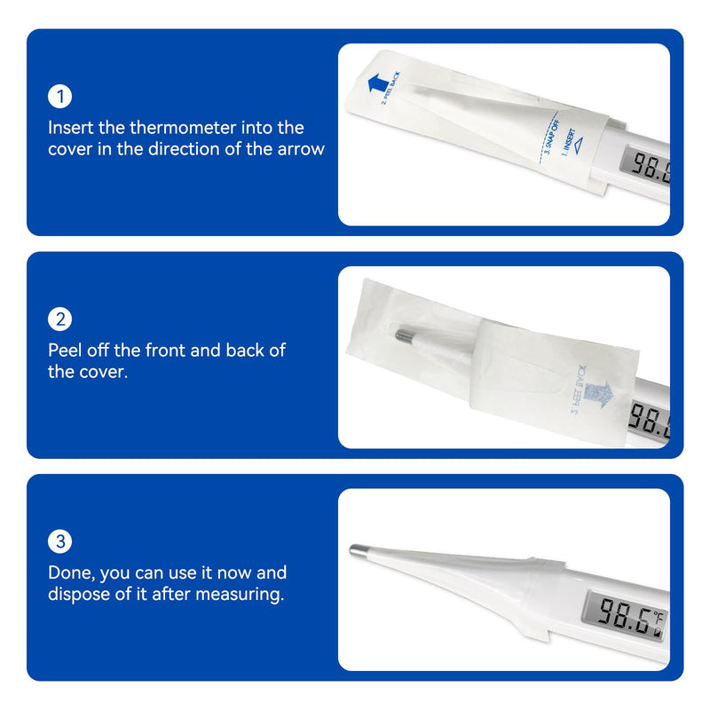 Berrcom Disposable Digital Thermometers Probe Covers Set of 100 Oral Rectal Thermometer Probe Cover Universal Thermometers Sleeves for Adult and Kids DT-100TZ