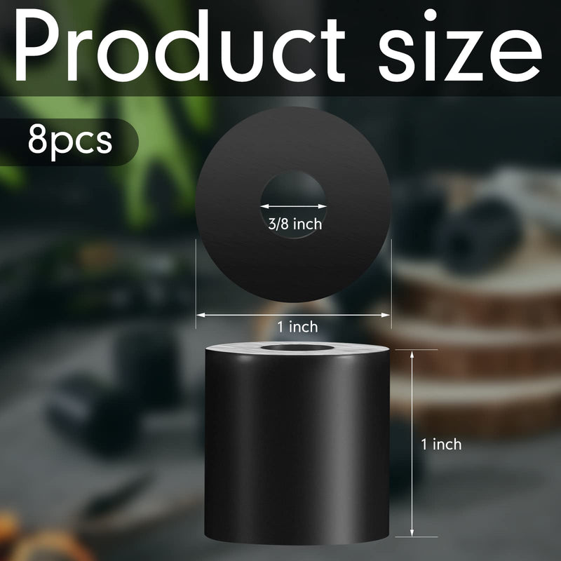 Boao Multi Purpose Rubber Spacer 1 Inch OD x 3/8 Inch ID x 1 Inch Thickness Rubber Bushing Anti Vibration Spacer Black Round Neoprene Rubber Washers for Home and Car Accessories(8 Pack) 8