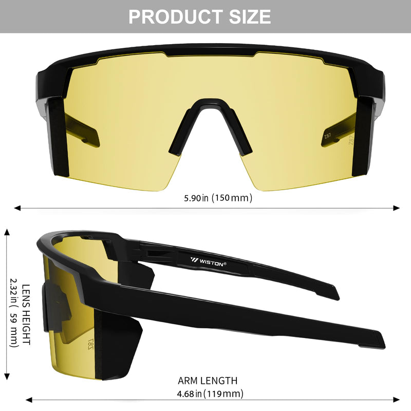 WISTON XL Z87 Sunglasses for Big Wide Heads Men Women,TR90 Ultralight UV400 Protection Sun Glasses Z8224 Black/Night Vision-non Polarized