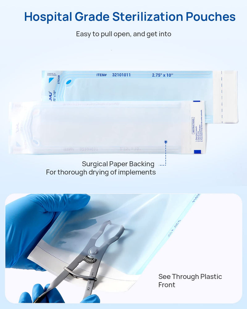 JMU Self Seal Sterilization Pouches 3.5" x 10", Sterilization Bags 200 per Box 3.5" x 10"